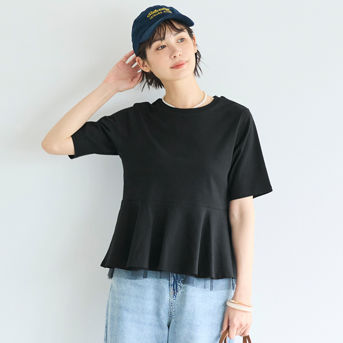接触冷感チュールレイヤードフレアトップス